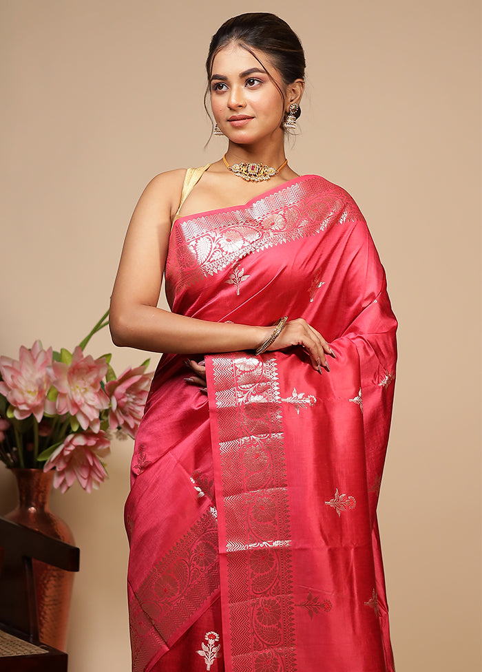Pink Dupion Silk Saree With Blouse Piece