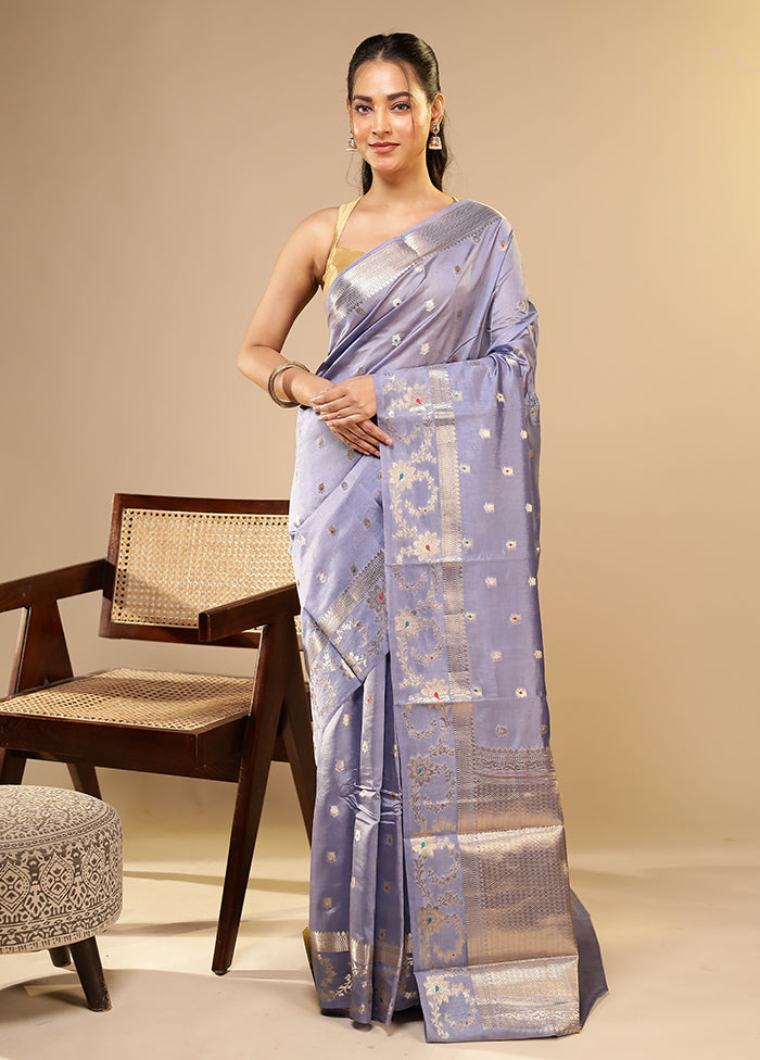 Blue Dupion Silk Saree With Blouse Piece