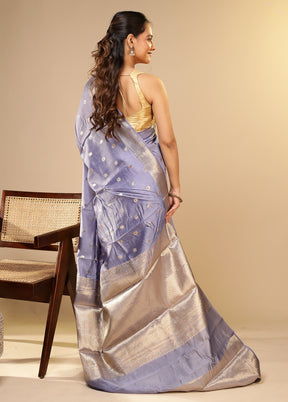 Blue Dupion Silk Saree With Blouse Piece
