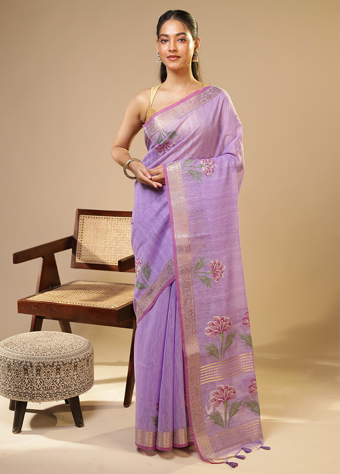 Purple Linen Silk Saree With Blouse Piece