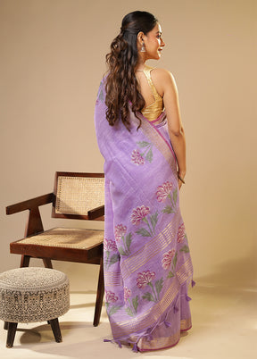 Purple Linen Silk Saree With Blouse Piece