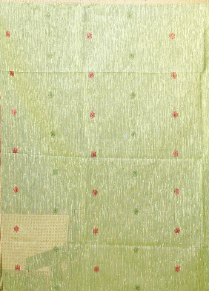 Green Linen Silk Saree With Blouse Piece