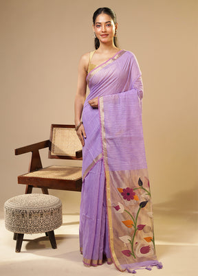 Purple Linen Silk Saree With Blouse Piece