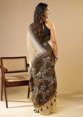 Cream Linen Silk Saree With Blouse Piece