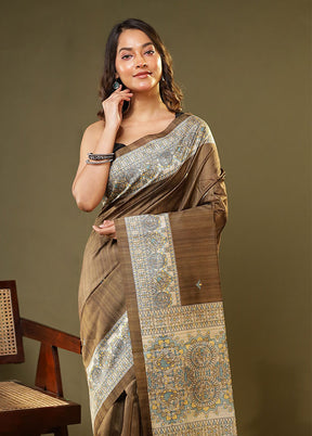 Green Tussar Silk Saree With Blouse Piece