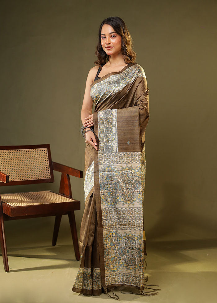 Green Tussar Silk Saree With Blouse Piece