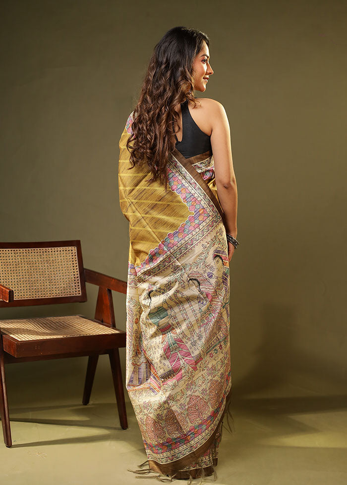 Yellow Tussar Silk Saree With Blouse Piece