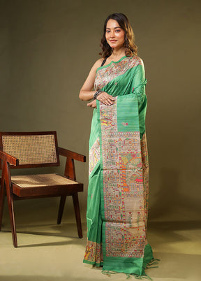 Green Tussar Silk Saree With Blouse Piece