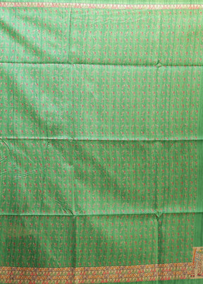 Green Tussar Silk Saree With Blouse Piece