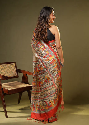 Cream Tussar Silk Saree With Blouse Piece