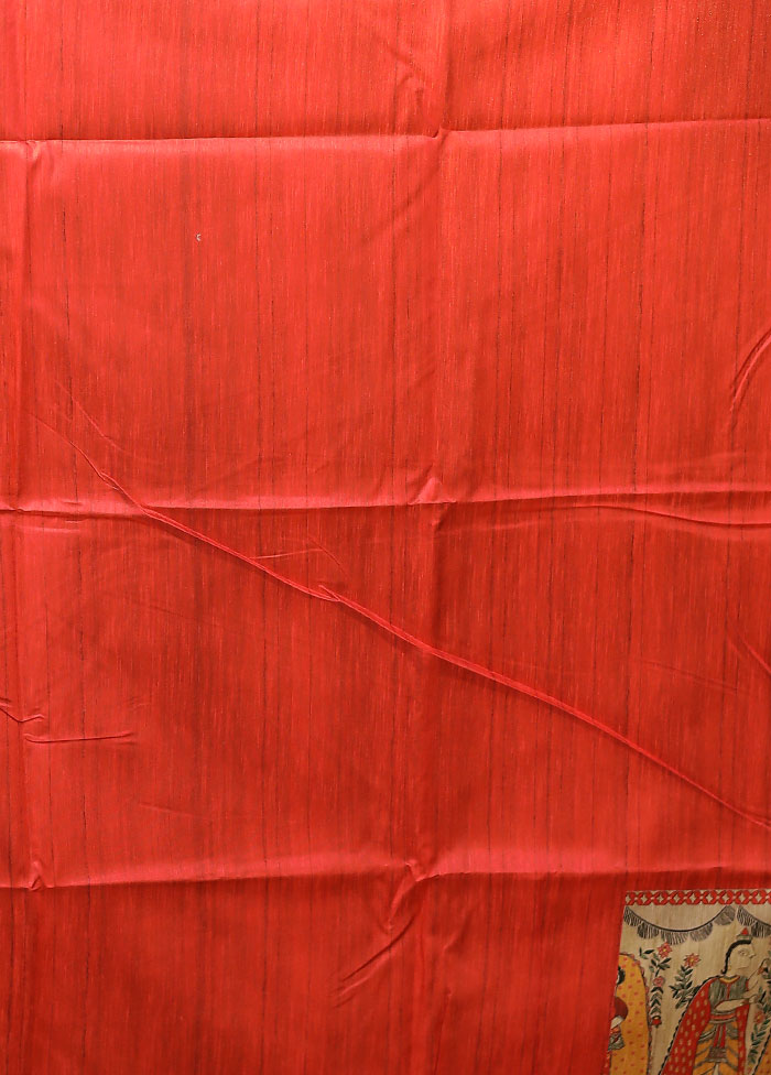 Red Tussar Silk Saree With Blouse Piece