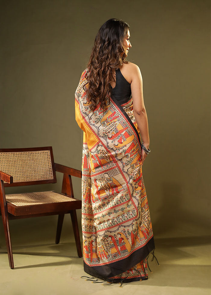 Yellow Tussar Silk Saree With Blouse Piece