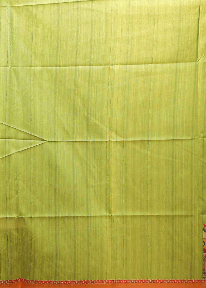 Green Tussar Silk Saree With Blouse Piece