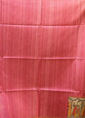 Pink Tussar Silk Saree With Blouse Piece