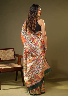 Orange Tussar Silk Saree With Blouse Piece