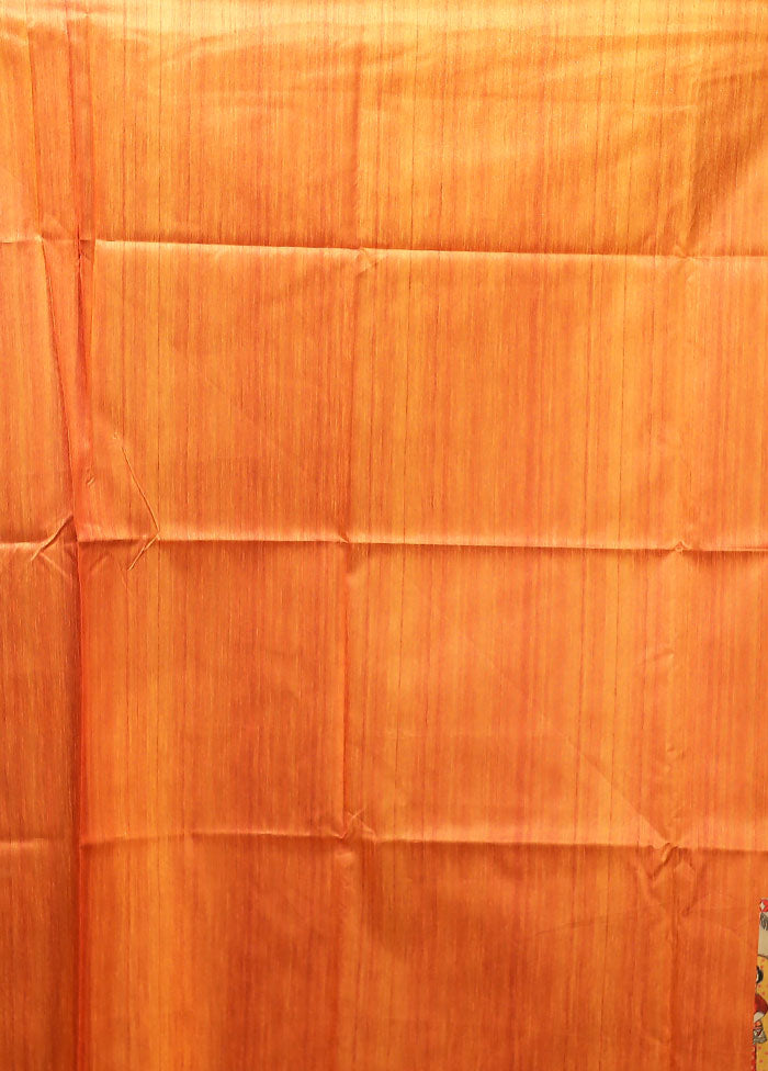 Orange Tussar Silk Saree With Blouse Piece