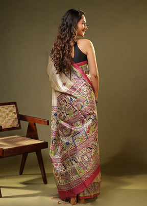Cream Tussar Silk Saree With Blouse Piece
