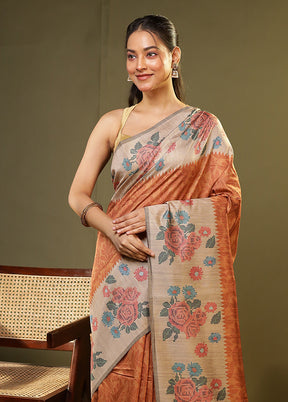 Yellow Tussar Silk Saree With Blouse Piece