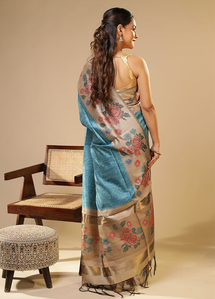 Blue Tussar Silk Saree With Blouse Piece
