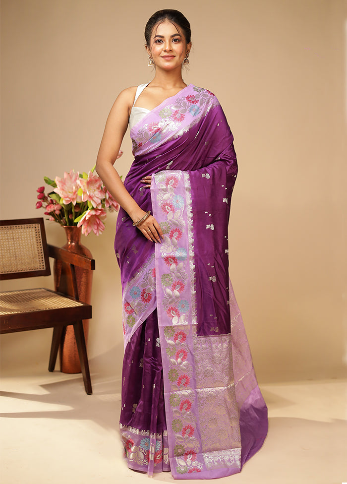 Purple Dupion Silk Saree With Blouse Piece