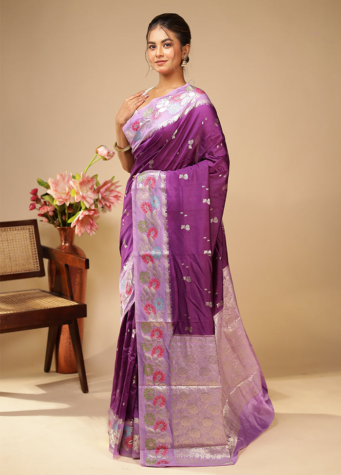Purple Dupion Silk Saree With Blouse Piece