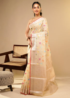 Cream Cotton Saree With Blouse Piece