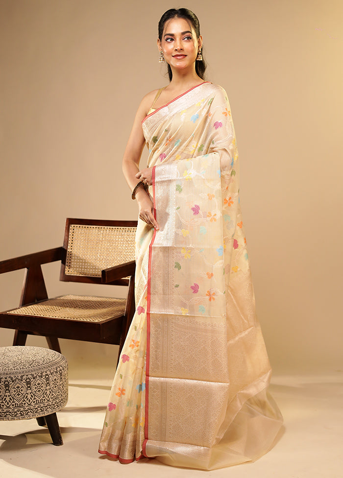 Cream Cotton Saree With Blouse Piece