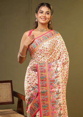 Cream Dupion Silk Saree With Blouse Piece