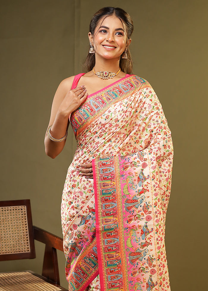 Cream Dupion Silk Saree With Blouse Piece