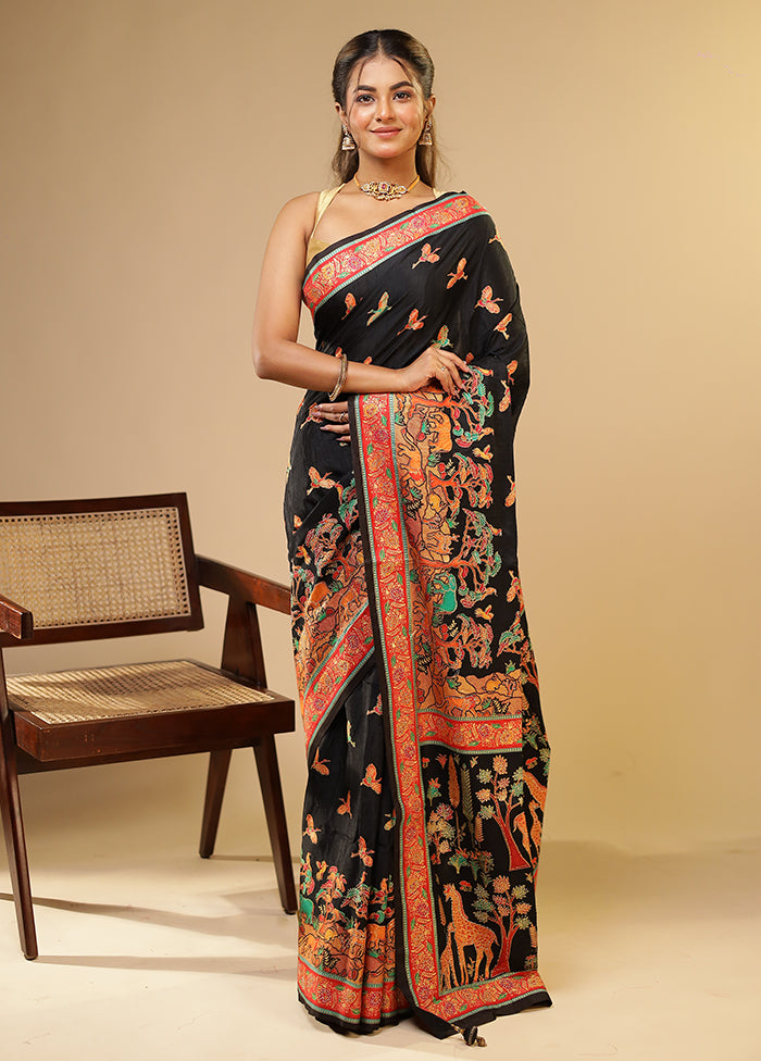 Black Dupion Silk Saree With Blouse Piece