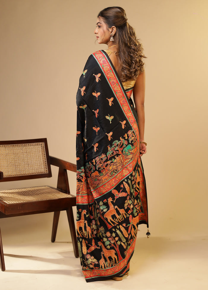 Black Dupion Silk Saree With Blouse Piece