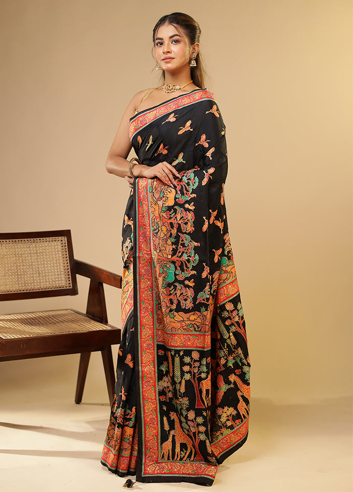 Black Dupion Silk Saree With Blouse Piece