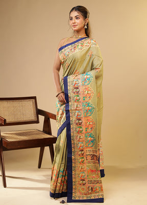 Green Dupion Silk Saree With Blouse Piece