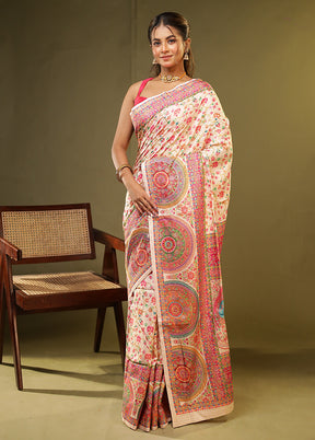 Cream Dupion Silk Saree With Blouse Piece