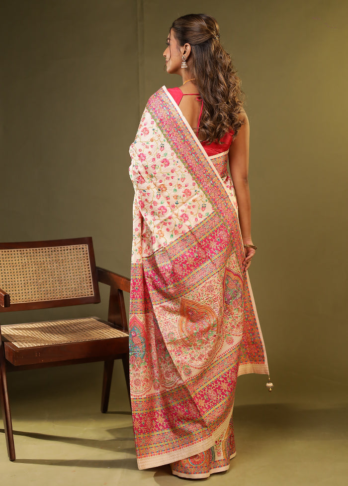 Cream Dupion Silk Saree With Blouse Piece