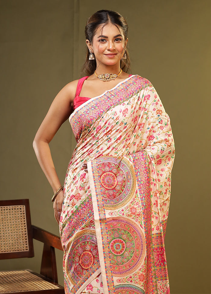 Cream Dupion Silk Saree With Blouse Piece