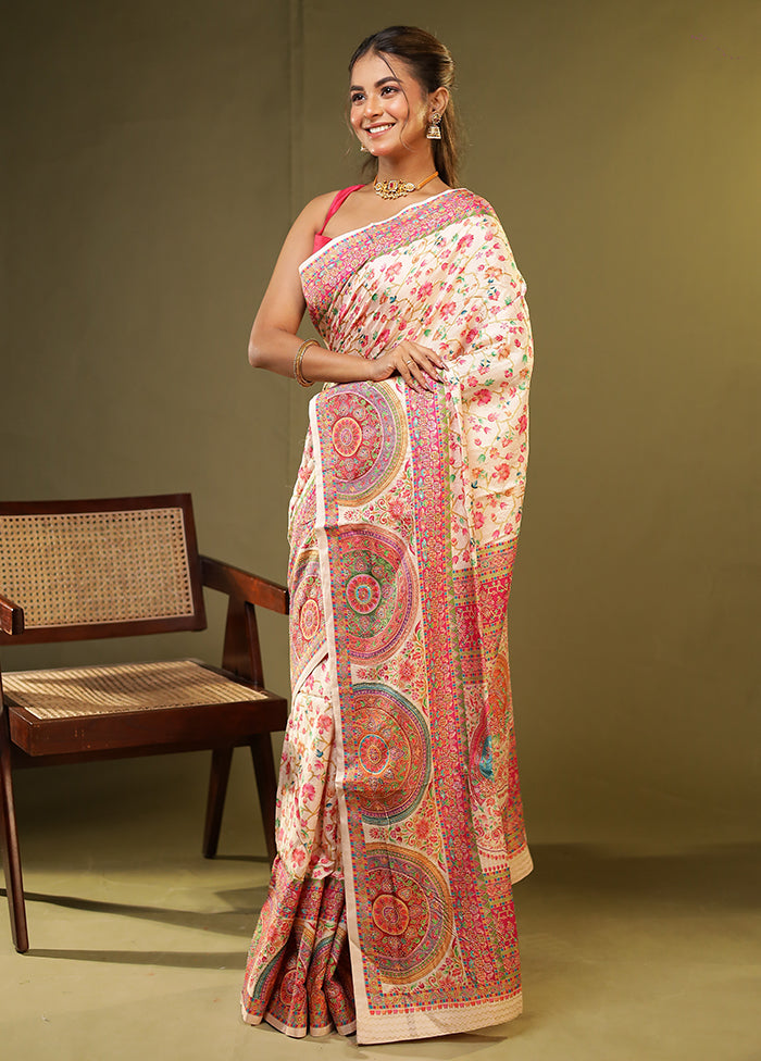 Cream Dupion Silk Saree With Blouse Piece