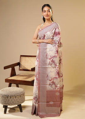 Cream Tussar Silk Saree With Blouse Piece