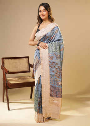 Blue Tussar Silk Saree With Blouse Piece