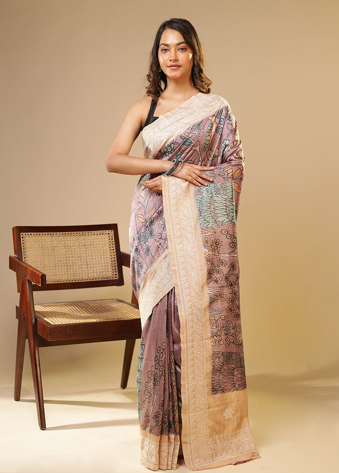 Purple Tussar Silk Saree With Blouse Piece