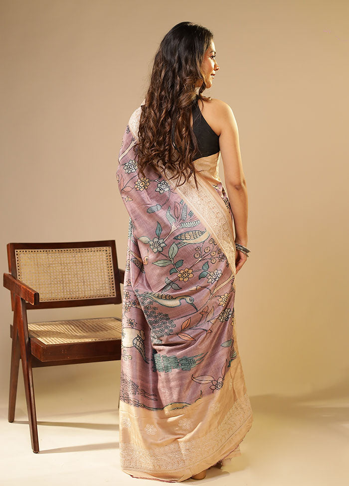 Purple Tussar Silk Saree With Blouse Piece
