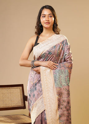 Purple Tussar Silk Saree With Blouse Piece