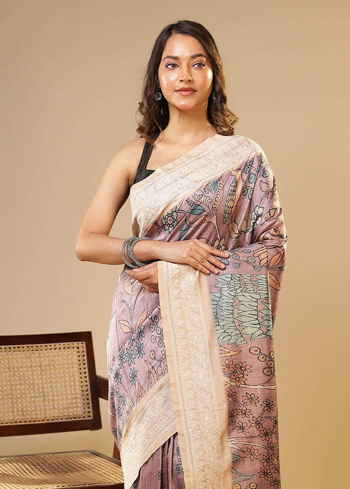 Purple Tussar Silk Saree With Blouse Piece