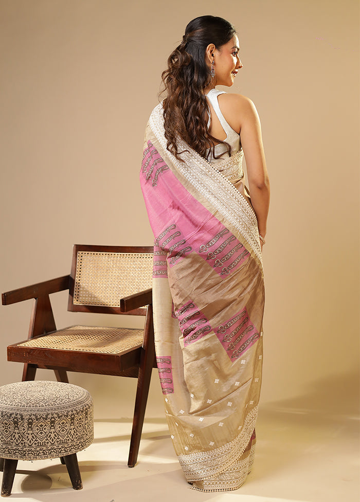 Purple Tussar Silk Saree With Blouse Piece