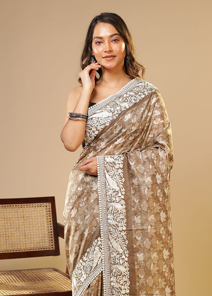 Cream Tussar Silk Saree With Blouse Piece