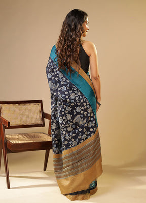 Blue Tussar Silk Saree With Blouse Piece