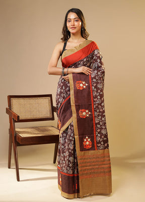 Maroon Tussar Silk Saree With Blouse Piece