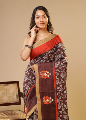 Maroon Tussar Silk Saree With Blouse Piece