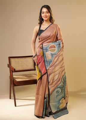 Multicolor Handloom Tussar Pure Silk Saree With Blouse Piece