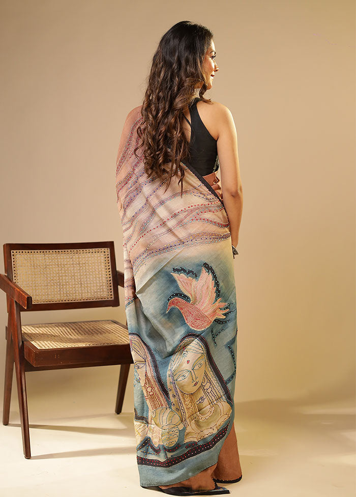 Multicolor Handloom Tussar Pure Silk Saree With Blouse Piece